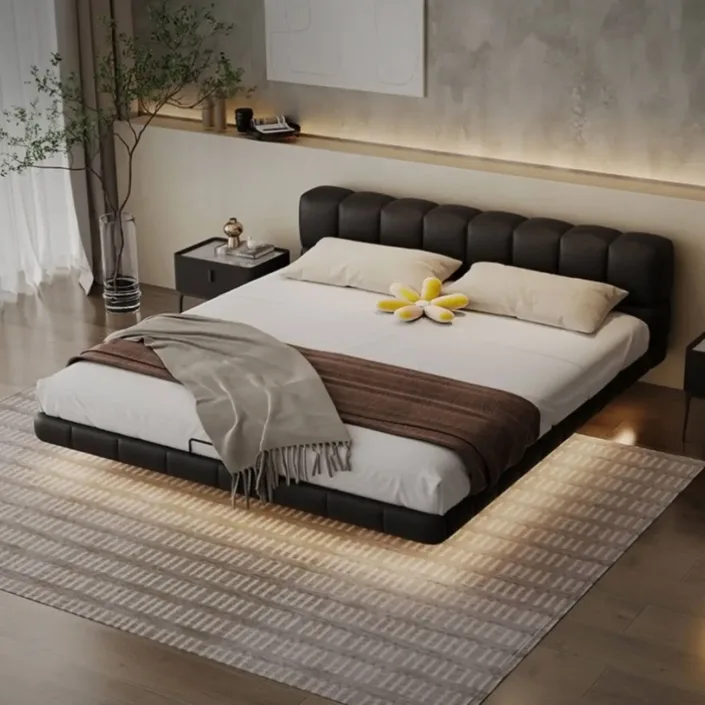 Globe Furnishings - Italian Minimalist Genuine Leather Puff Suspended Bed Globe Furnishings - Italian Minimalist Genuine Leather Puff Suspended Bed