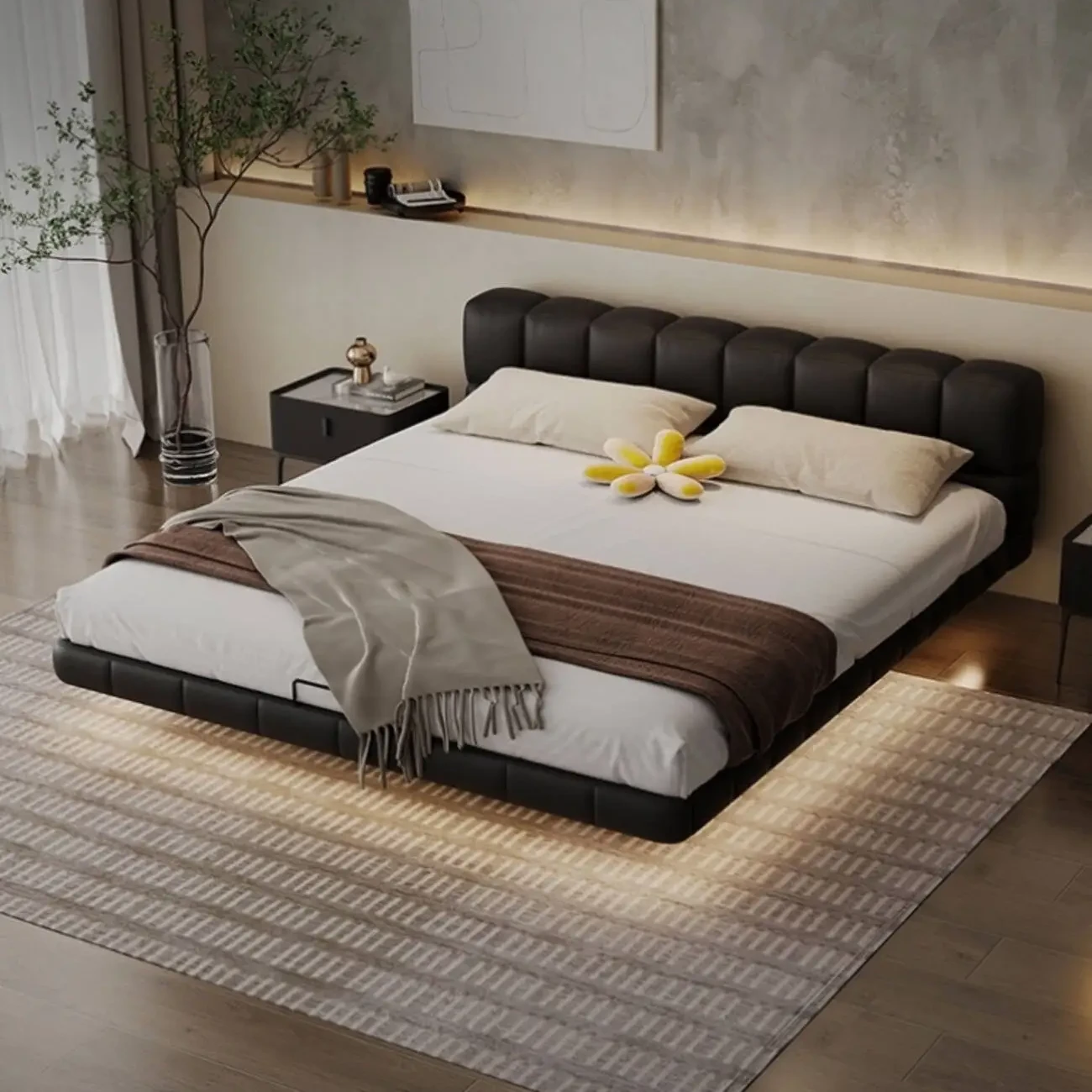 主图-04 Globe Furnishings - Italian Minimalist Genuine Leather Puff Suspended Bed