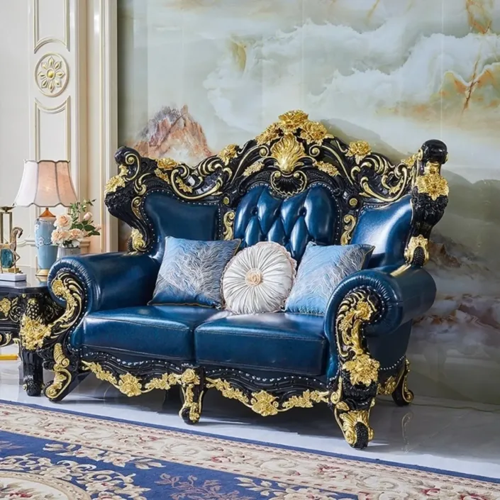 Globe Furnishings - European Style First Layer Cowhide Palace Villa Sofa Globe Furnishings - European Style First Layer Cowhide Palace Villa Sofa