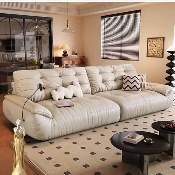 Globe Furnishings - Rechargeable Cloud-Shaped Genuine Leather Sofa Globe Furnishings - Rechargeable Cloud-Shaped Genuine Leather Sofa
