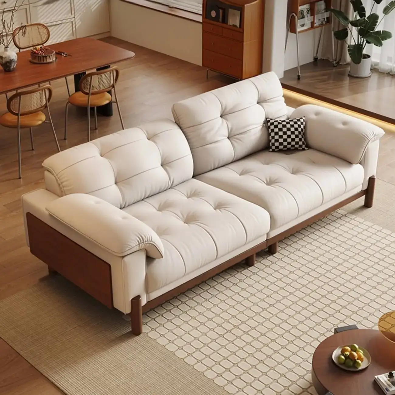 主图-04 Globe Furnishings - Vintage Elegant Solid Wood Leather Sofa