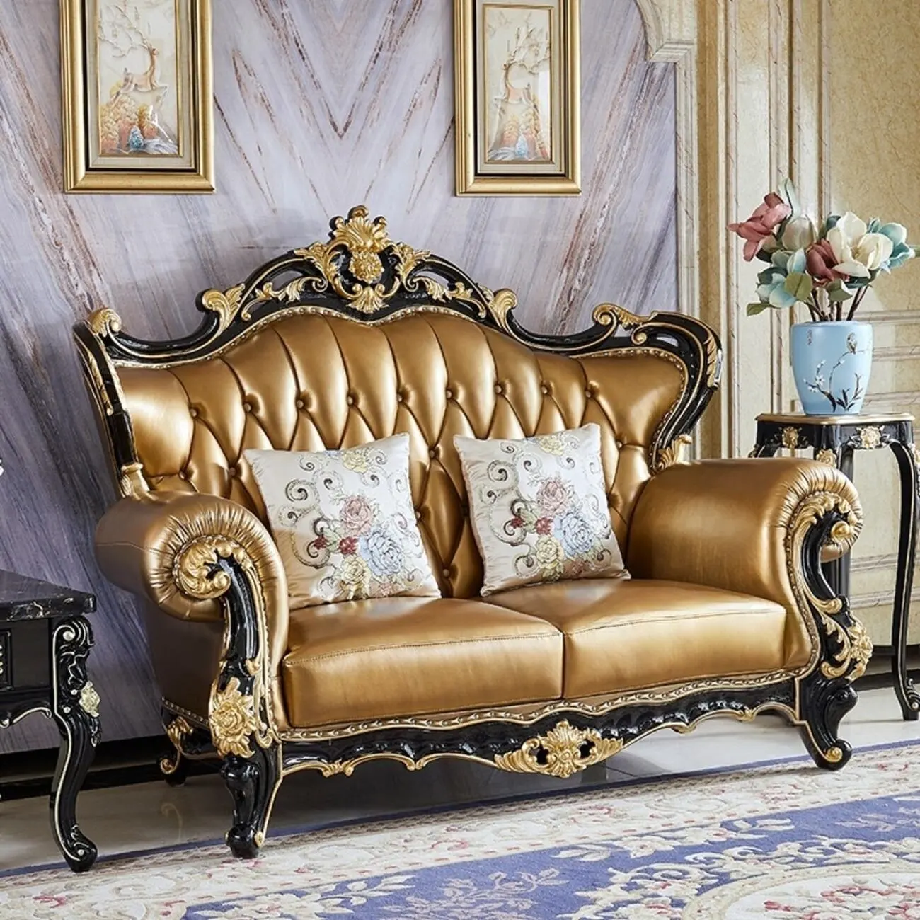主图-04 Globe Furnishings - European Style solid Wood Double-sided Carved Villa Sofa