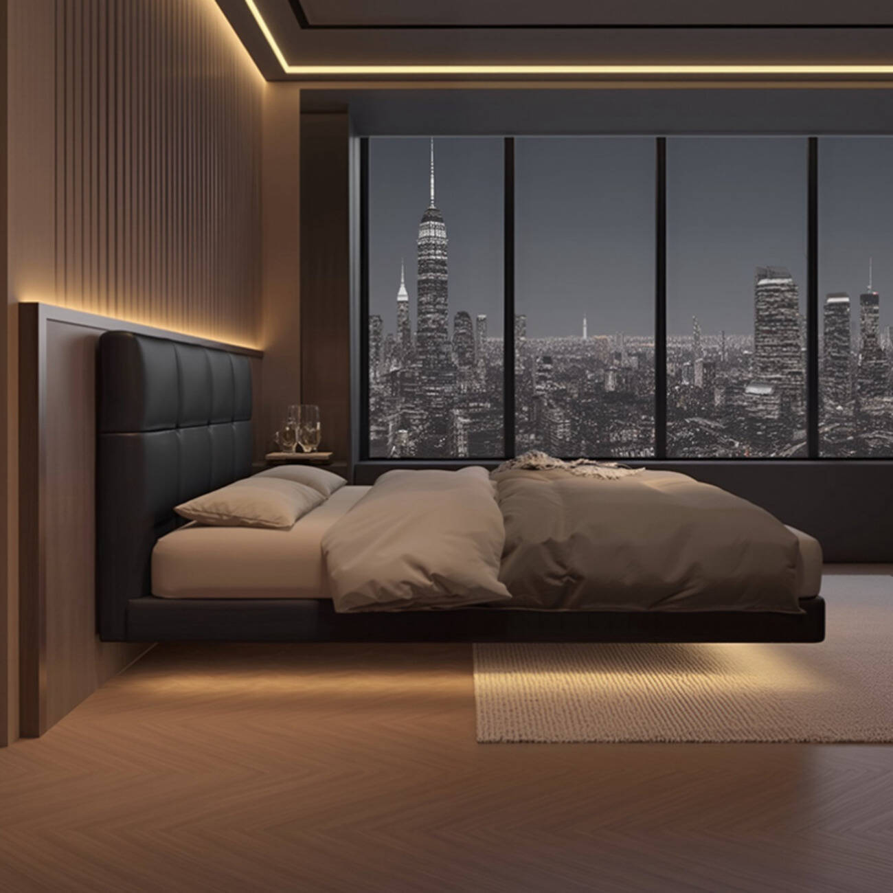 主图-04(1) Globe Furnishings - Luxury Floating Bed in the Master Bedroom