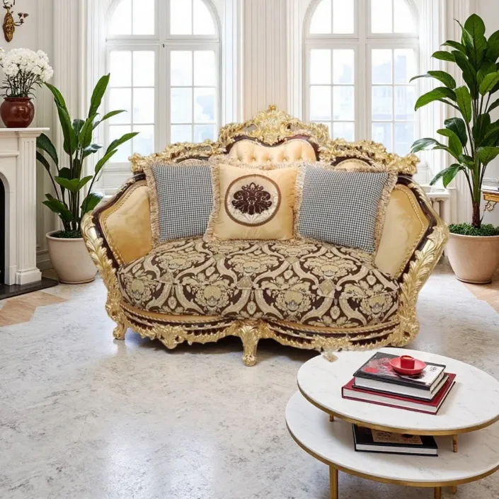 Globe Furnishings - French Court Solid Wood Carved Gold Foil Sofa Globe Furnishings - French Court Solid Wood Carved Gold Foil Sofa