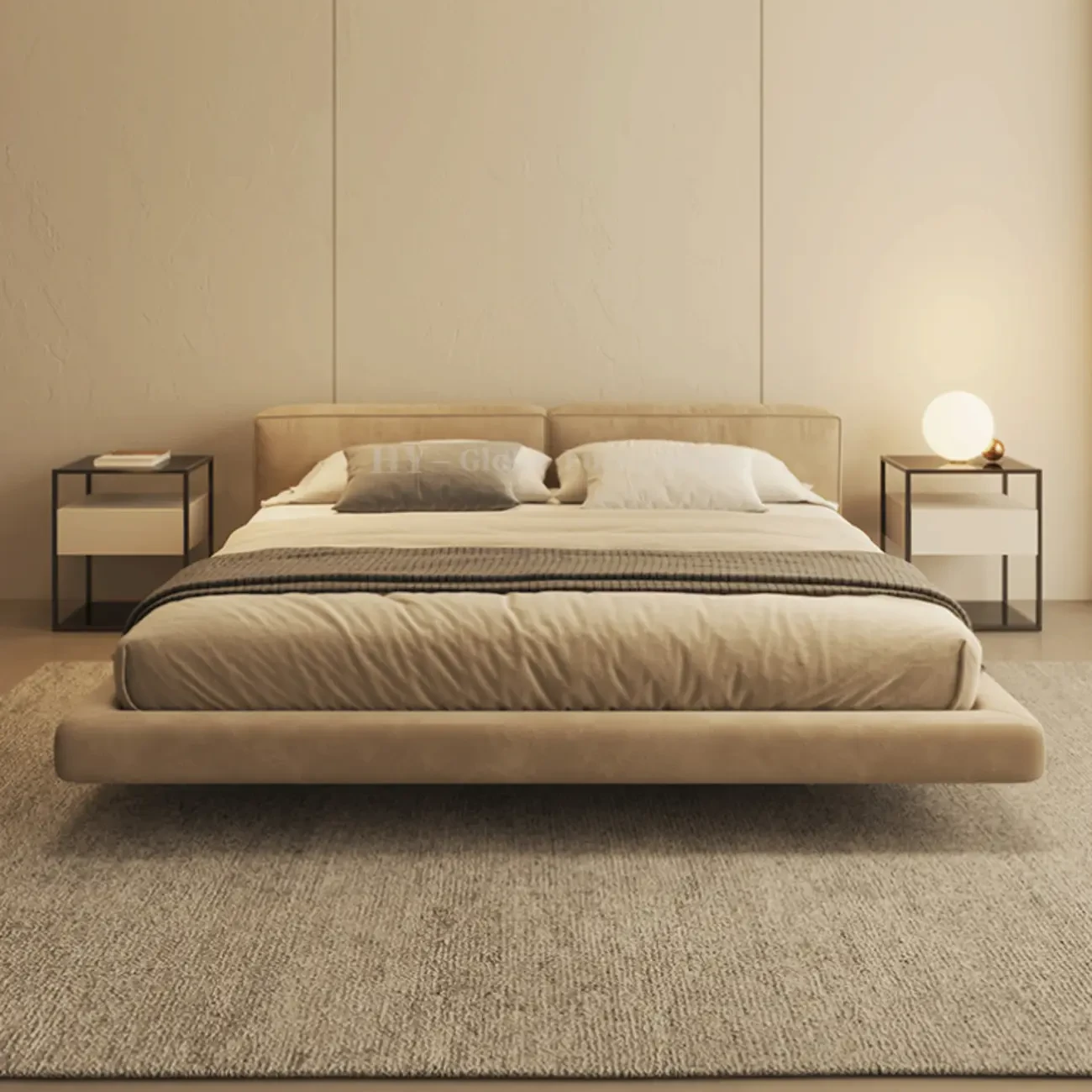 主图-05 Globe Furnishings - Caleb Italian Minimalist Floating Leather Bed