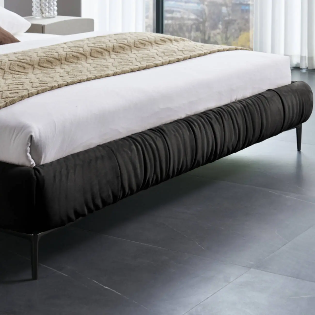 主图-05 Globe Furnishings - Italian Minimalist Frosted Fabric Cloud-Shaped High-Leg Bed