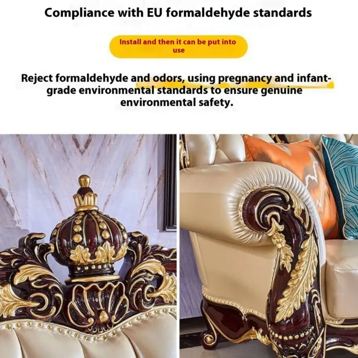 Globe Furnishings - European Style Solid Wood Carved Crown Luxury Villa Sofa Globe Furnishings - European Style Solid Wood Carved Crown Luxury Villa Sofa
