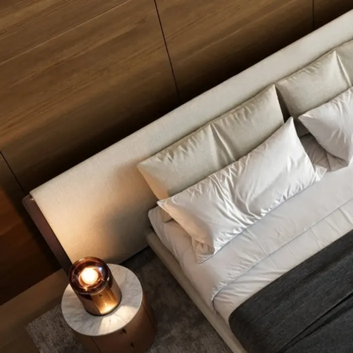 Globe Furnishings - Modern Minimalist Linen-Cotton Blend Wide-Screen YUME Bed Globe Furnishings - Modern Minimalist Linen-Cotton Blend Wide-Screen YUME Bed
