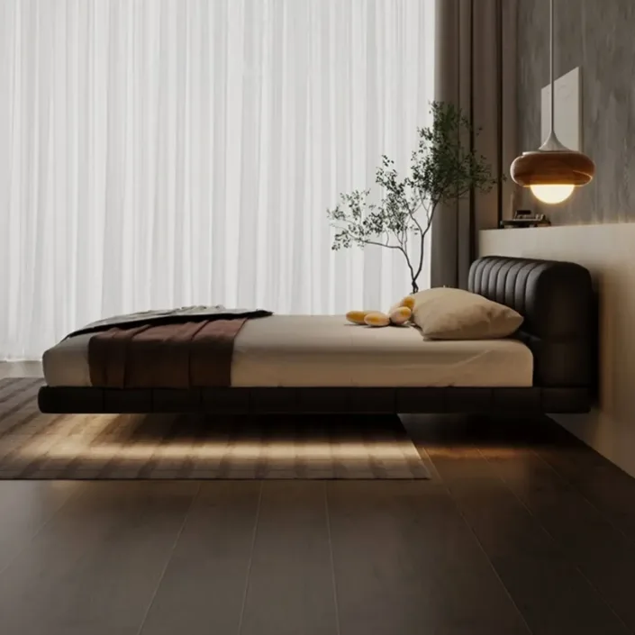 Globe Furnishings - Italian Minimalist Genuine Leather Puff Suspended Bed Globe Furnishings - Italian Minimalist Genuine Leather Puff Suspended Bed