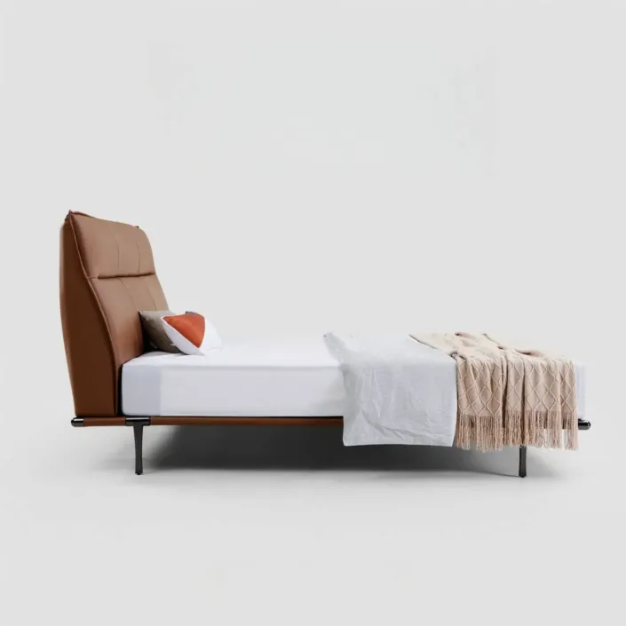 Globe Furnishings - Steel Frame Poltrona Frau Genuine Leather Bed Globe Furnishings - Steel Frame Poltrona Frau Genuine Leather Bed
