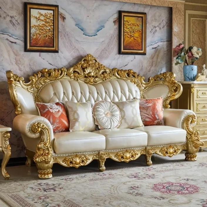 Globe Furnishings - Royal Solid Wood Gold Carved European Style Sofa