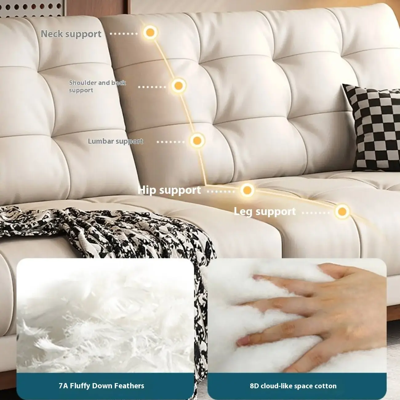 主图-05 Globe Furnishings - Vintage Style New Cloud Solid Wood Leather Sofa