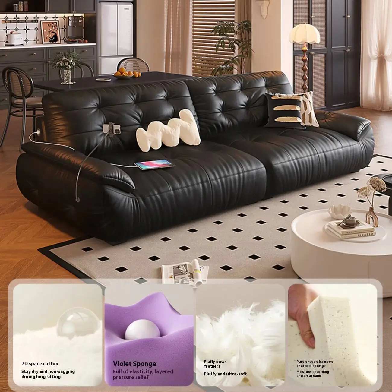 主图-05 Globe Furnishings - Rechargeable Cloud-Shaped Genuine Leather Sofa