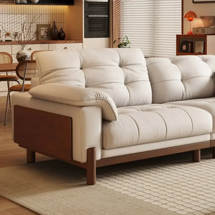 Globe Furnishings - Vintage Elegant Solid Wood Leather Sofa Globe Furnishings - Vintage Elegant Solid Wood Leather Sofa