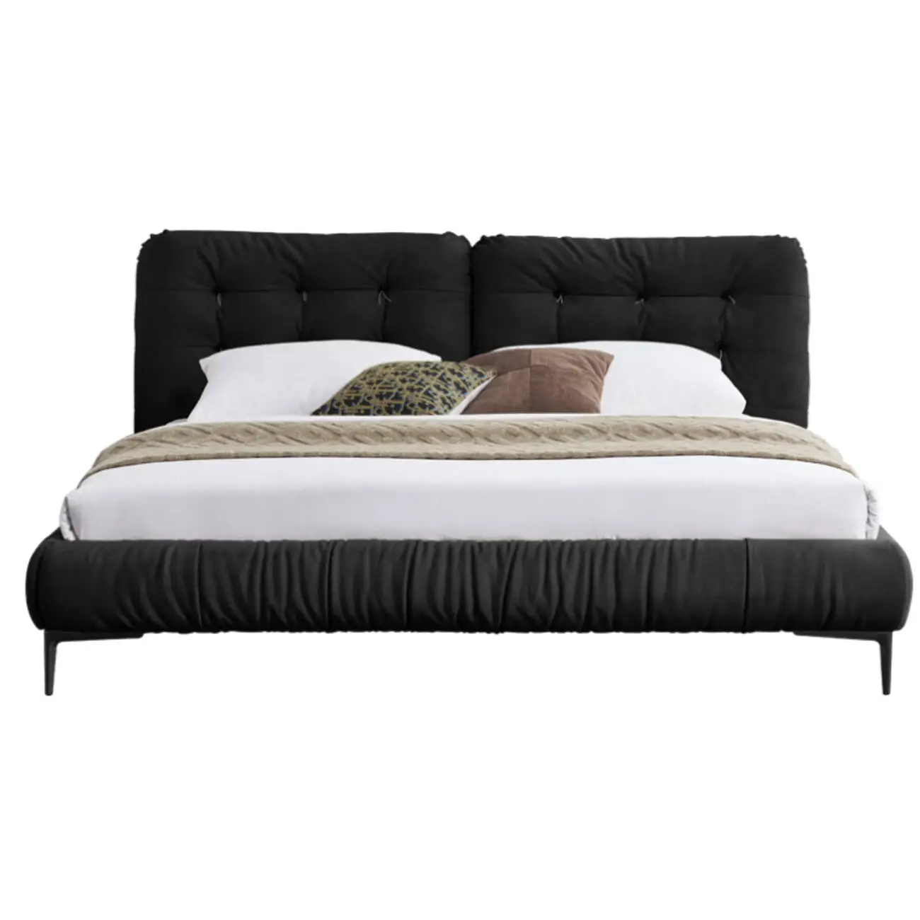 主图-06 Globe Furnishings - Italian Minimalist Frosted Fabric Cloud-Shaped High-Leg Bed
