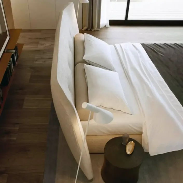 Globe Furnishings - Italian Minimalist Linen-Cotton Wide-Screen King Bed Globe Furnishings - Italian Minimalist Linen-Cotton Wide-Screen King Bed