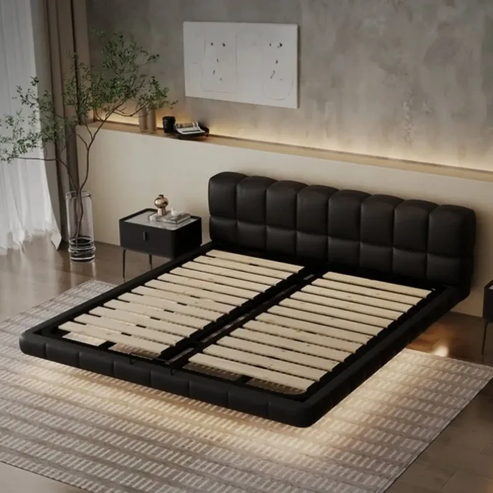 Globe Furnishings - Italian Minimalist Genuine Leather Puff Suspended Bed Globe Furnishings - Italian Minimalist Genuine Leather Puff Suspended Bed