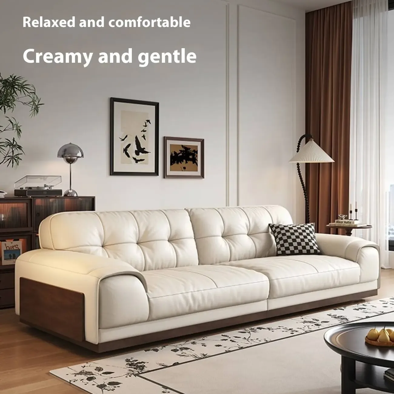 主图-06 Globe Furnishings - Vintage-Style Minimalist Modern Large Black Leather Sofa