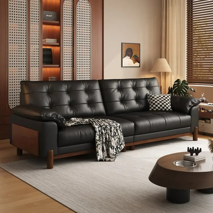 Globe Furnishings - Vintage Style New Cloud Solid Wood Leather Sofa Globe Furnishings - Vintage Style New Cloud Solid Wood Leather Sofa
