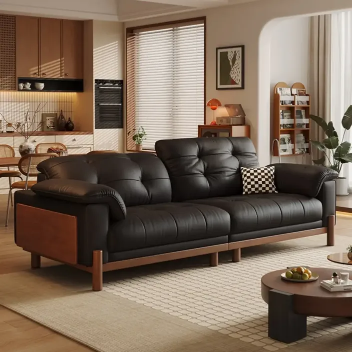 Globe Furnishings - Vintage Elegant Solid Wood Leather Sofa Globe Furnishings - Vintage Elegant Solid Wood Leather Sofa