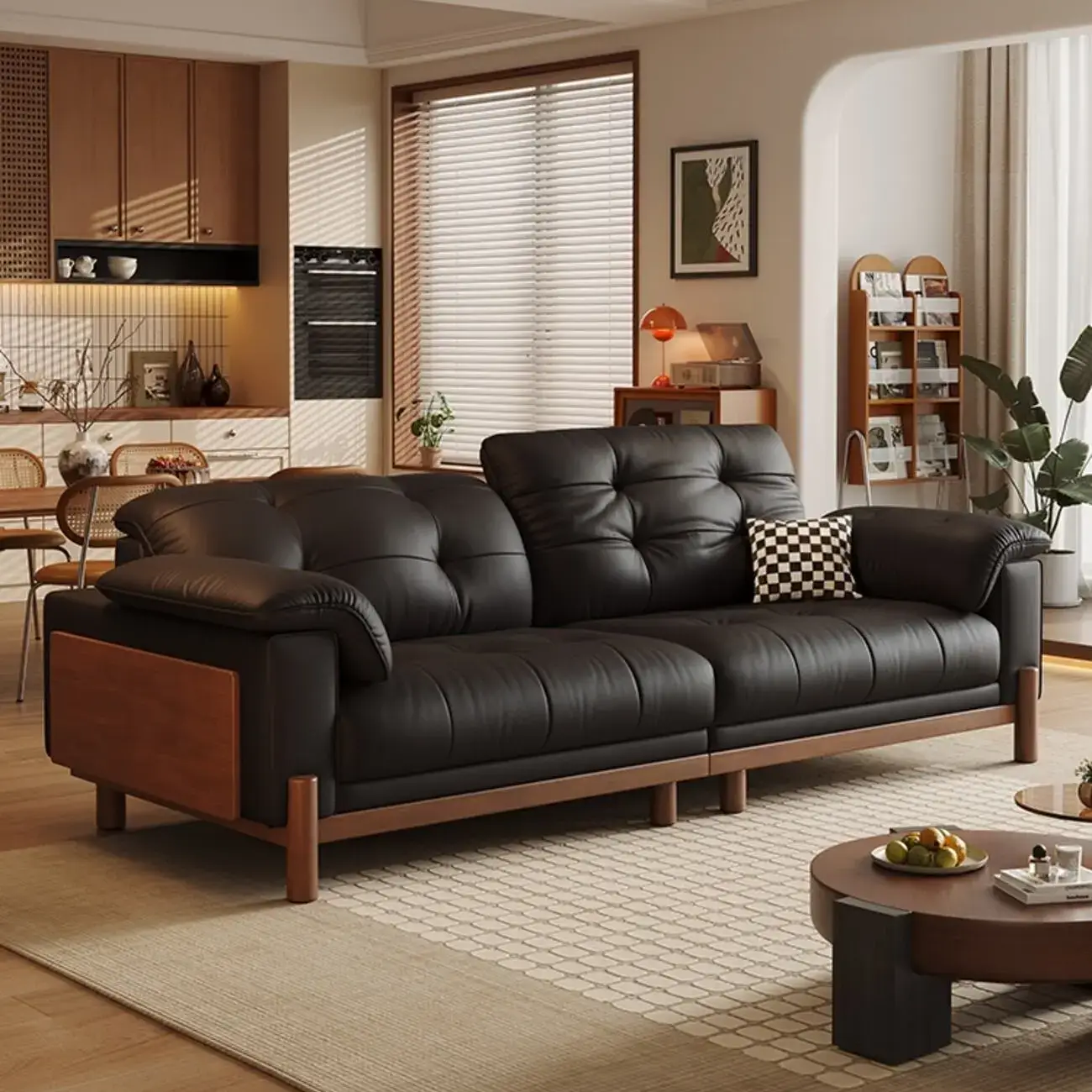 主图-06 Globe Furnishings - Vintage Elegant Solid Wood Leather Sofa