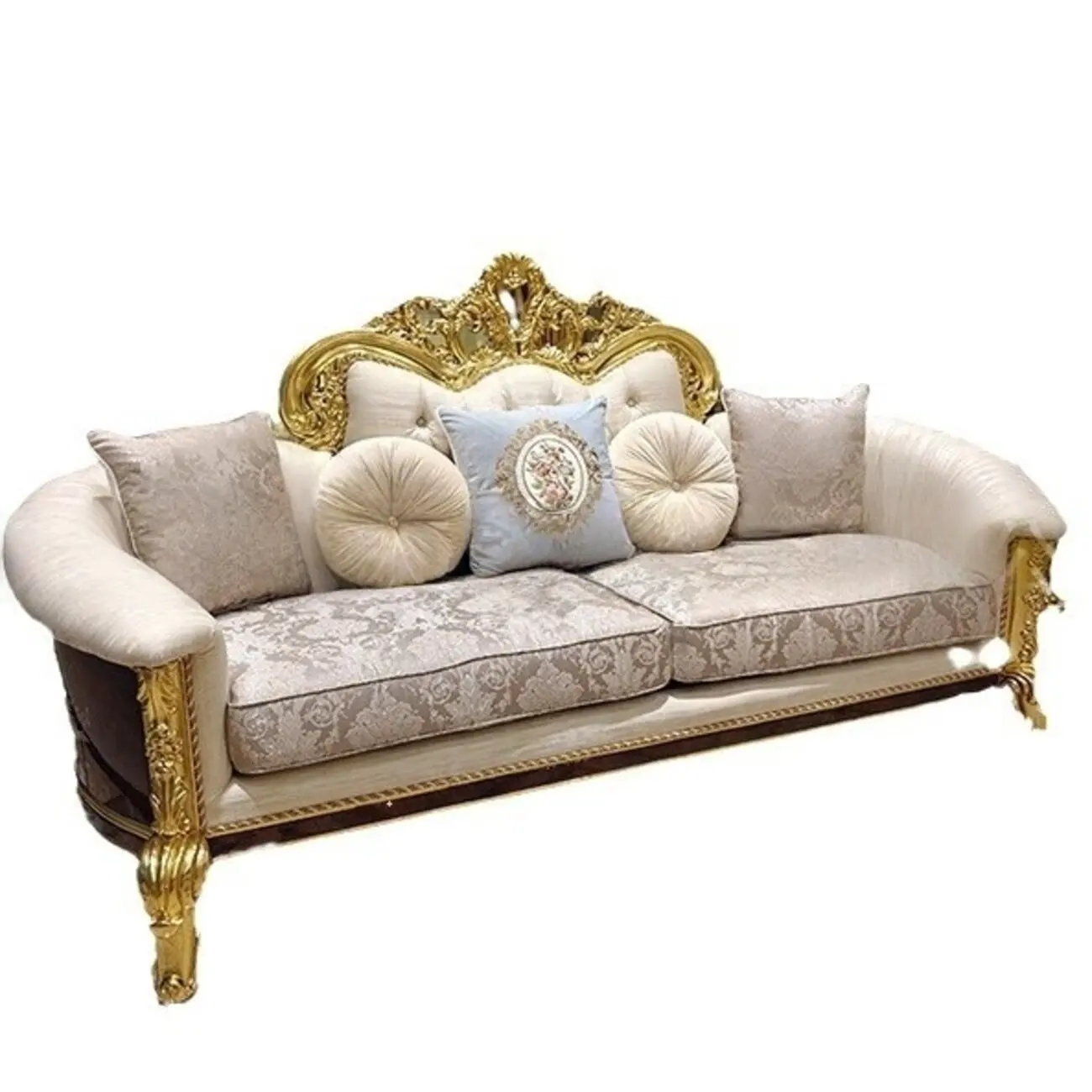 主图-06 Globe Furnishings - French-style Palace Solid Wood Carved Upholstered Sofa of Noble Luxury