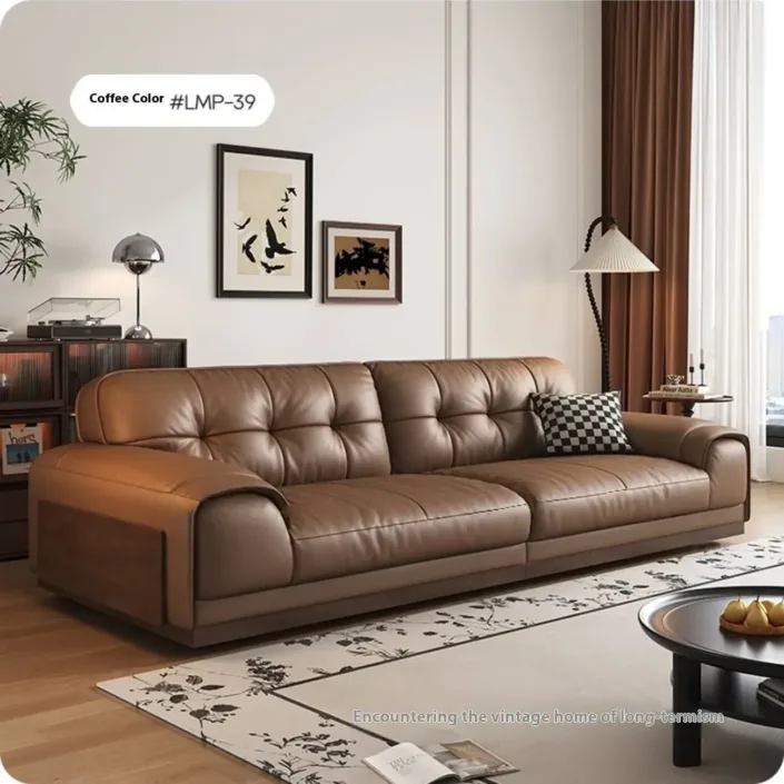 Globe Furnishings - Vintage-Style Minimalist Modern Large Black Leather Sofa Globe Furnishings - Vintage-Style Minimalist Modern Large Black Leather Sofa