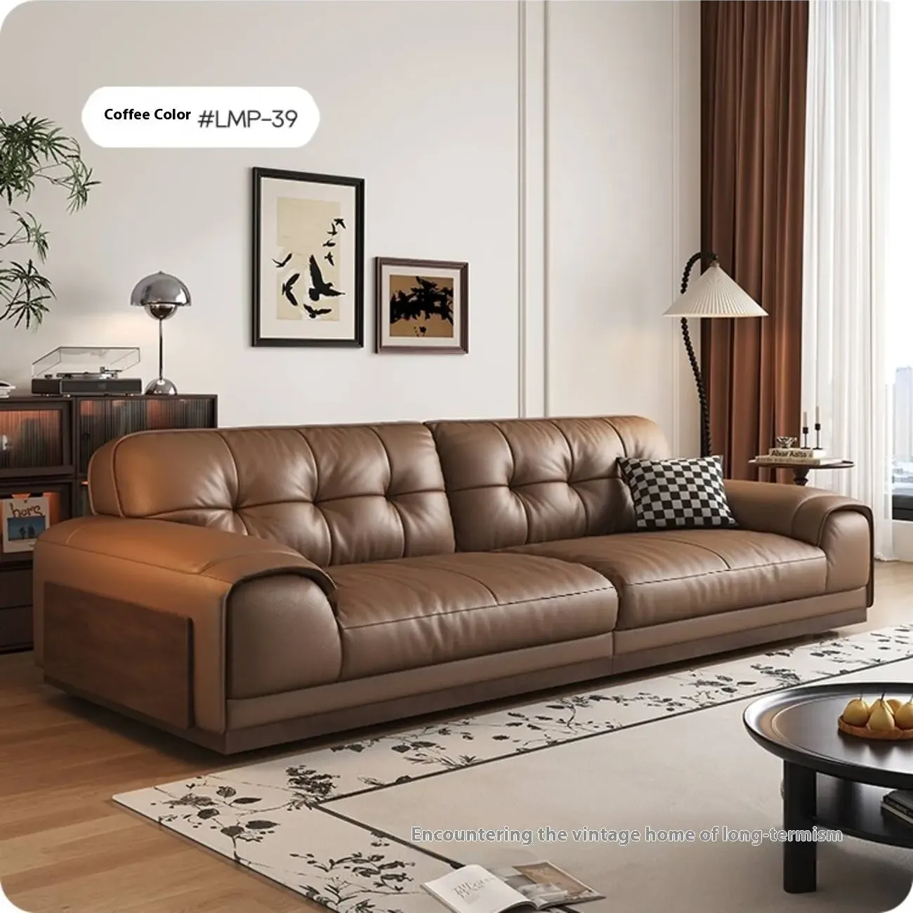 主图-07 Globe Furnishings - Vintage-Style Minimalist Modern Large Black Leather Sofa