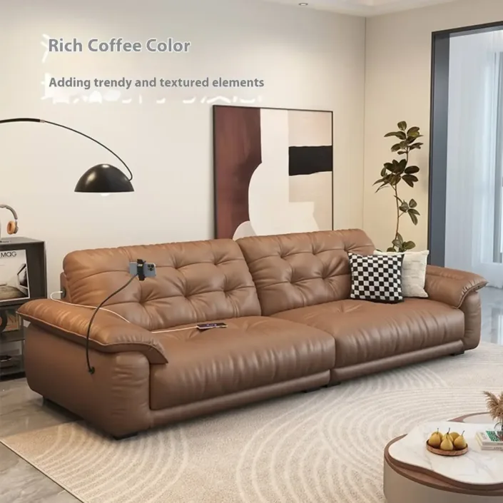 Globe Furnishings - Cream-Style Multifunctional Charging Leather Sofa Globe Furnishings - Cream-Style Multifunctional Charging Leather Sofa