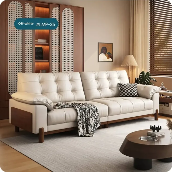 Globe Furnishings - Vintage Style New Cloud Solid Wood Leather Sofa Globe Furnishings - Vintage Style New Cloud Solid Wood Leather Sofa