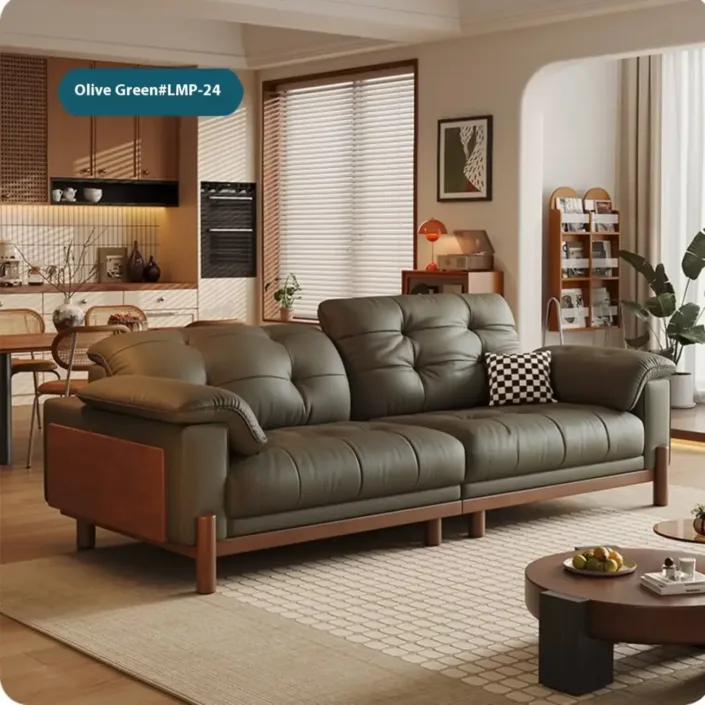 Globe Furnishings - Vintage Elegant Solid Wood Leather Sofa Globe Furnishings - Vintage Elegant Solid Wood Leather Sofa