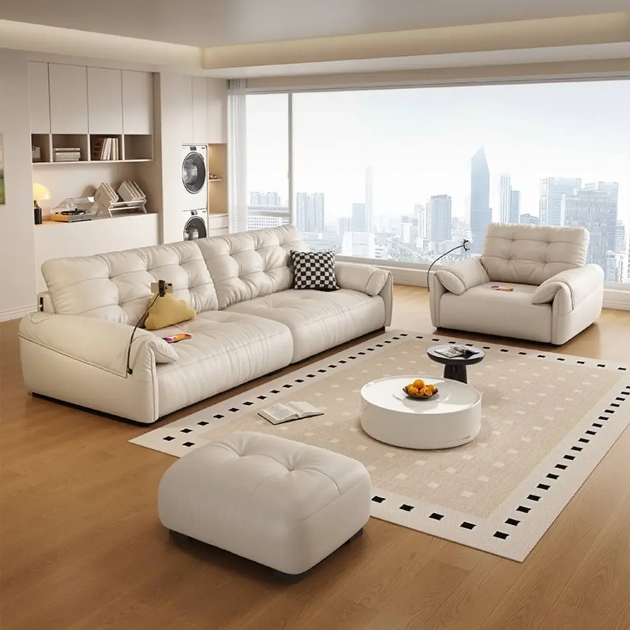 主图-07 Globe Furnishings - Cream Style Minimalist Rechargeable Leather Sofa