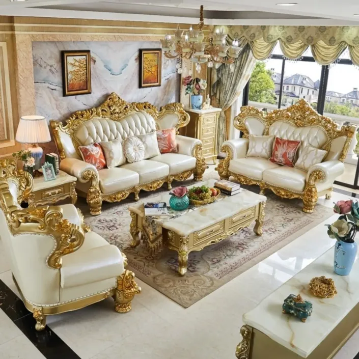 Globe Furnishings - Royal Solid Wood Gold Carved European Style Sofa
