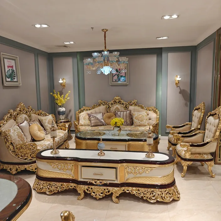 French Style Neoclassical Luxury Cushioned Sofa