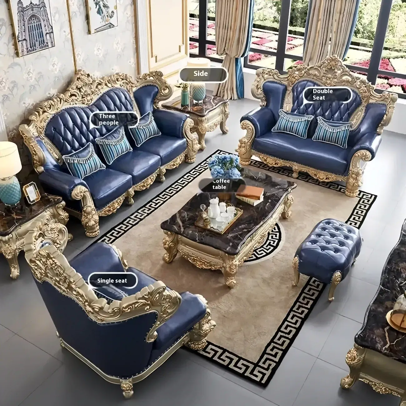 主图1 Globe Furnishings - European Luxury Solid Wood Carved Villa Sofa