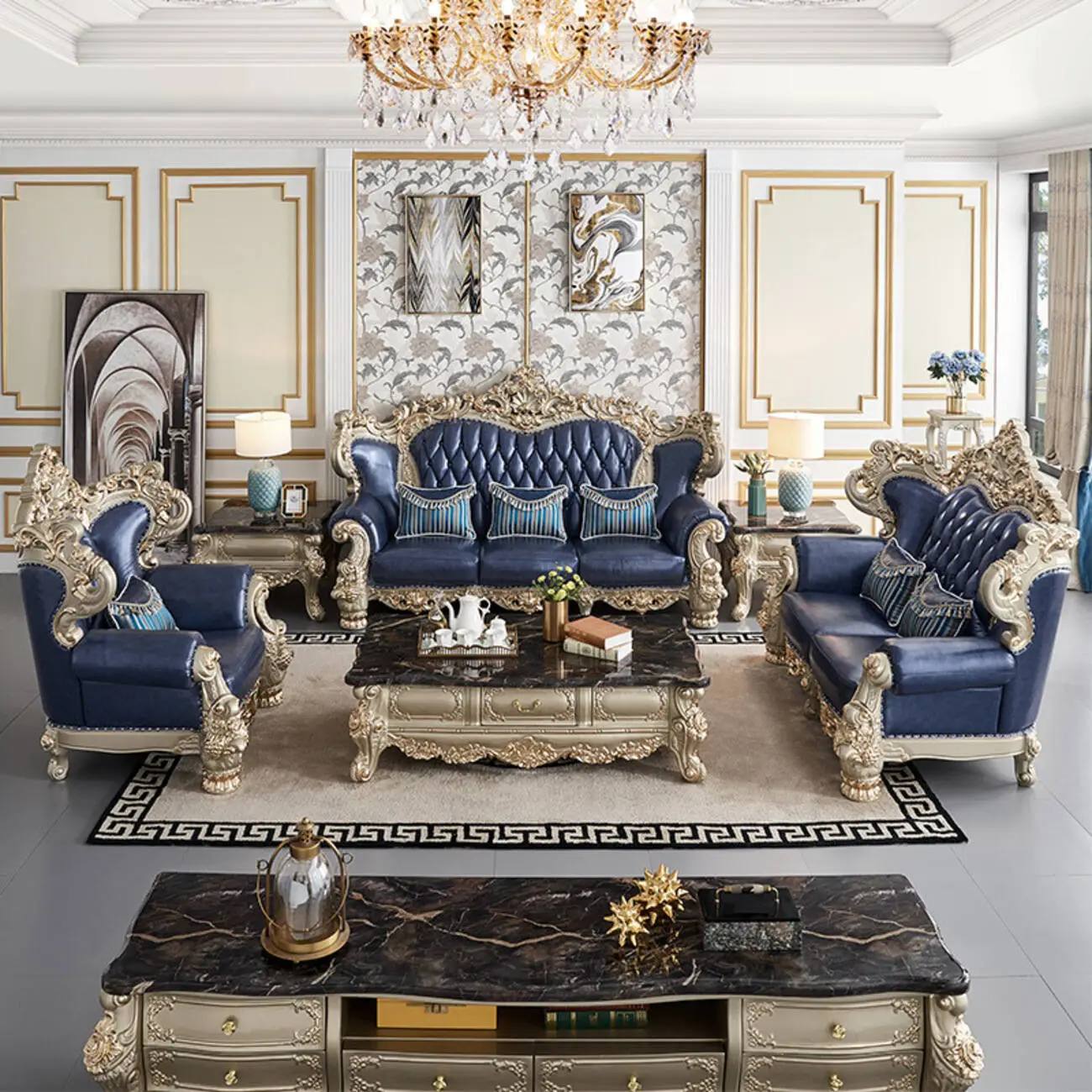 主图2 Globe Furnishings - European Luxury Solid Wood Carved Villa Sofa