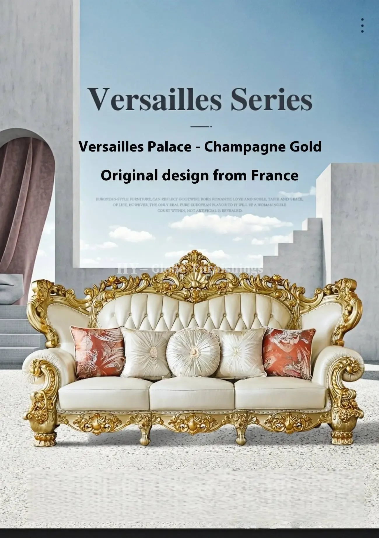 Globe Furnishings - Royal Solid Wood Gold Carved European Style Sofa