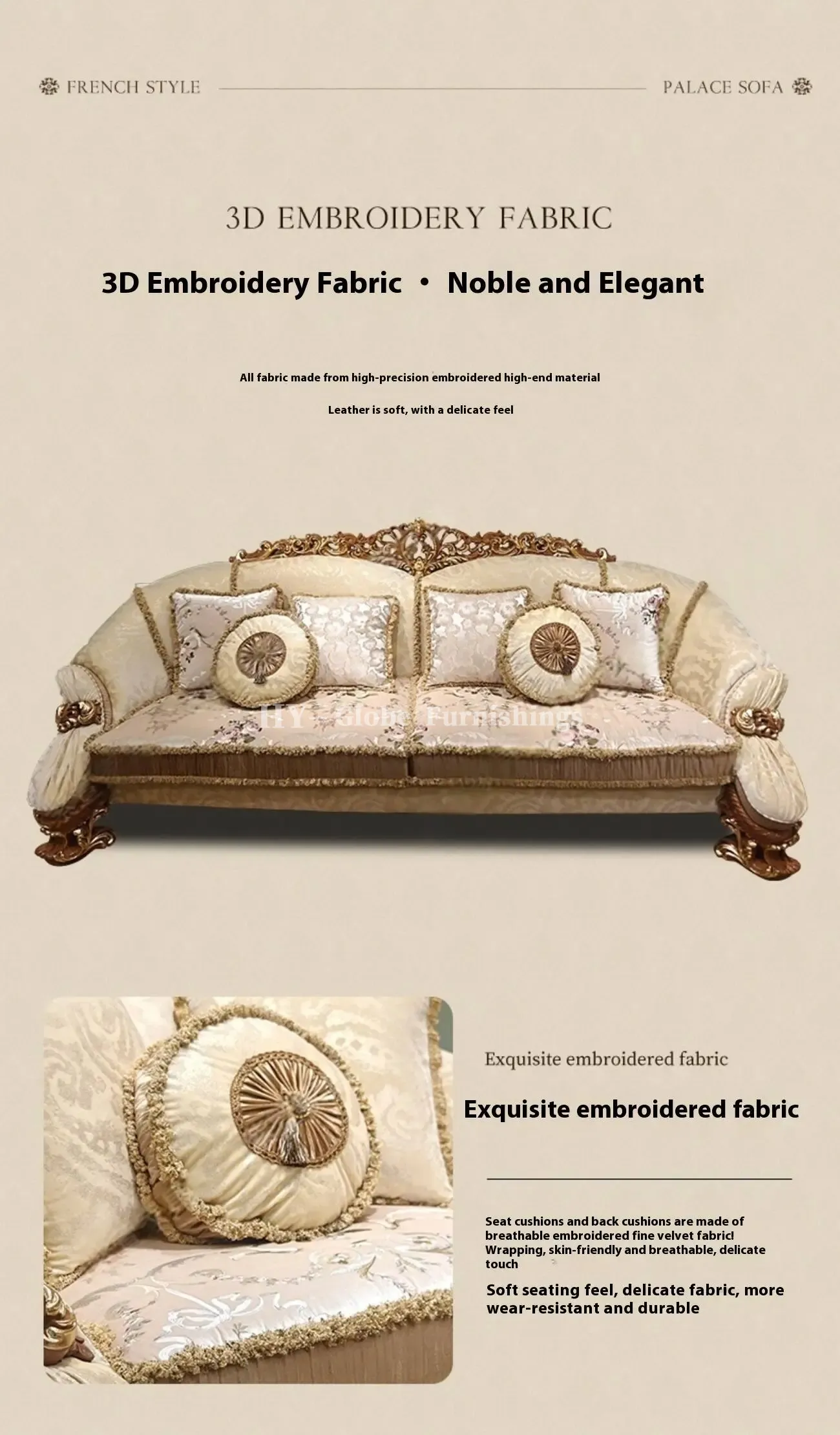 Globe Furnishings - French Court Luxury Villa Sofa