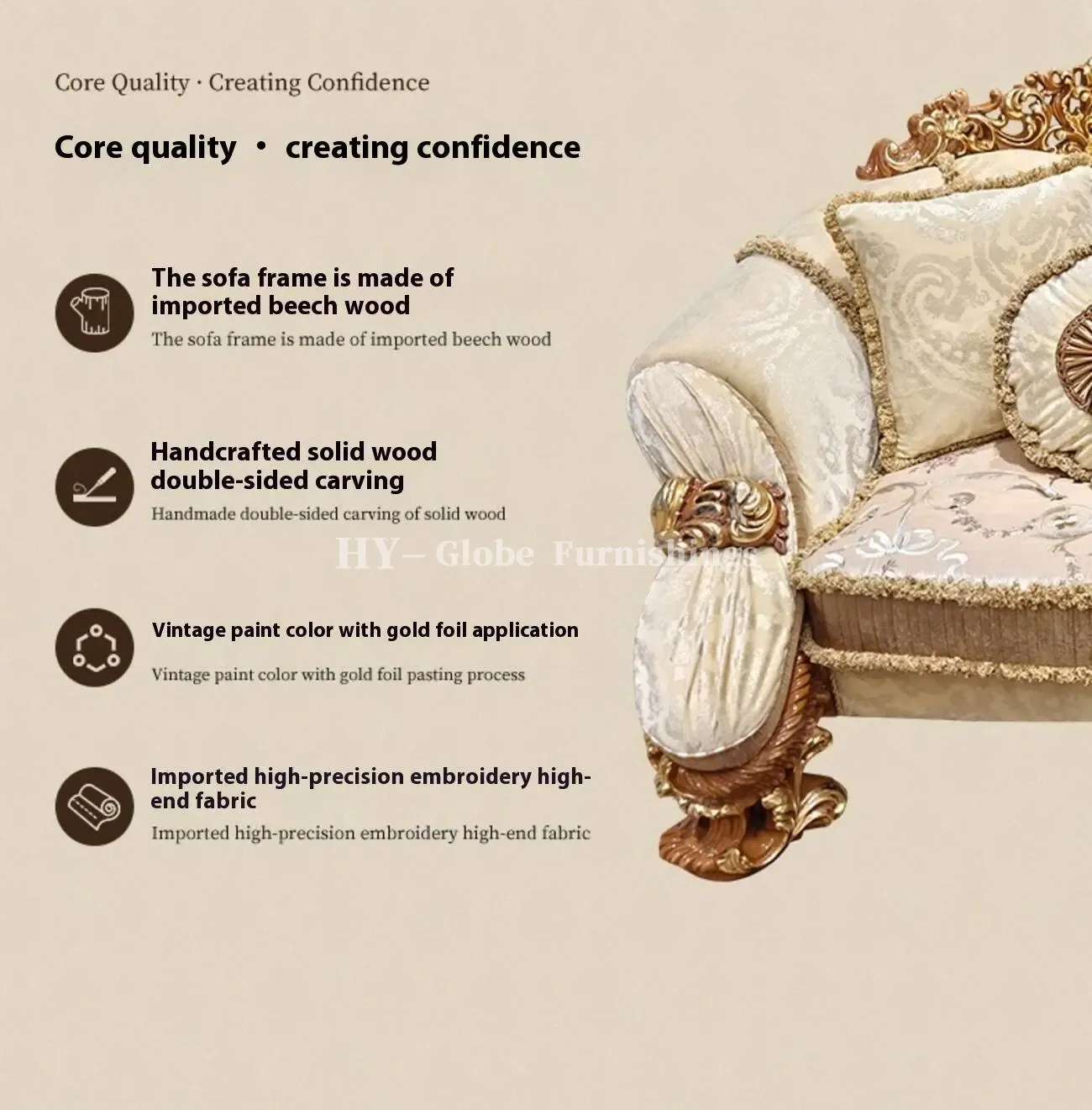 Globe Furnishings - French Court Luxury Villa Sofa