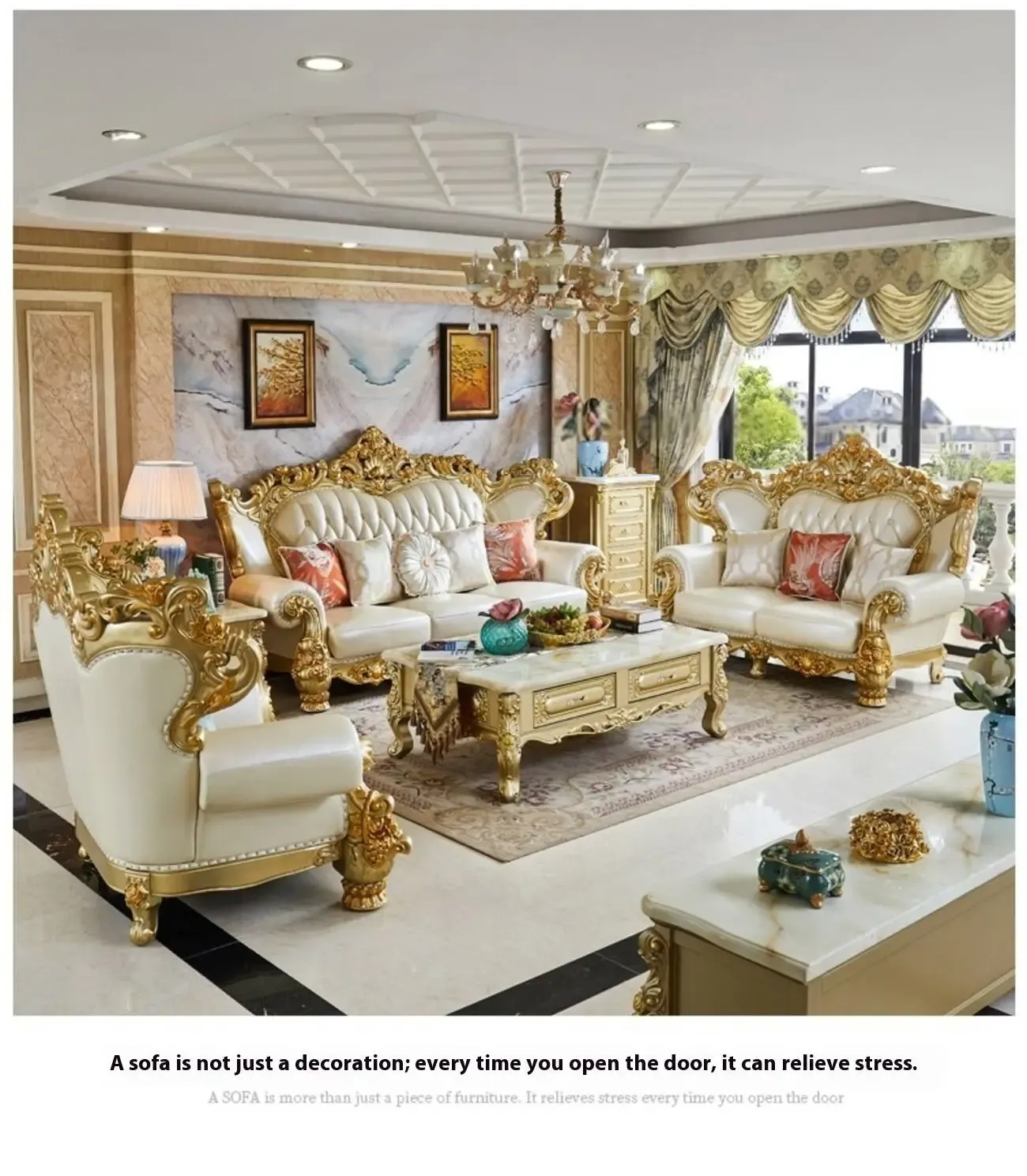 Globe Furnishings - Royal Solid Wood Gold Carved European Style Sofa
