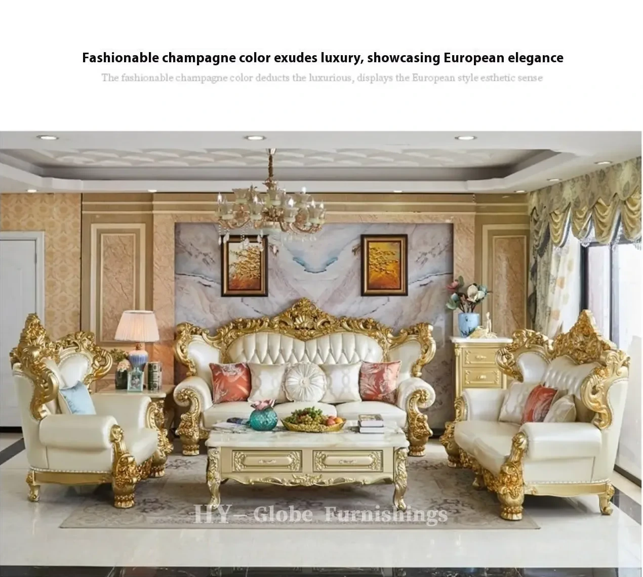Globe Furnishings - Royal Solid Wood Gold Carved European Style Sofa