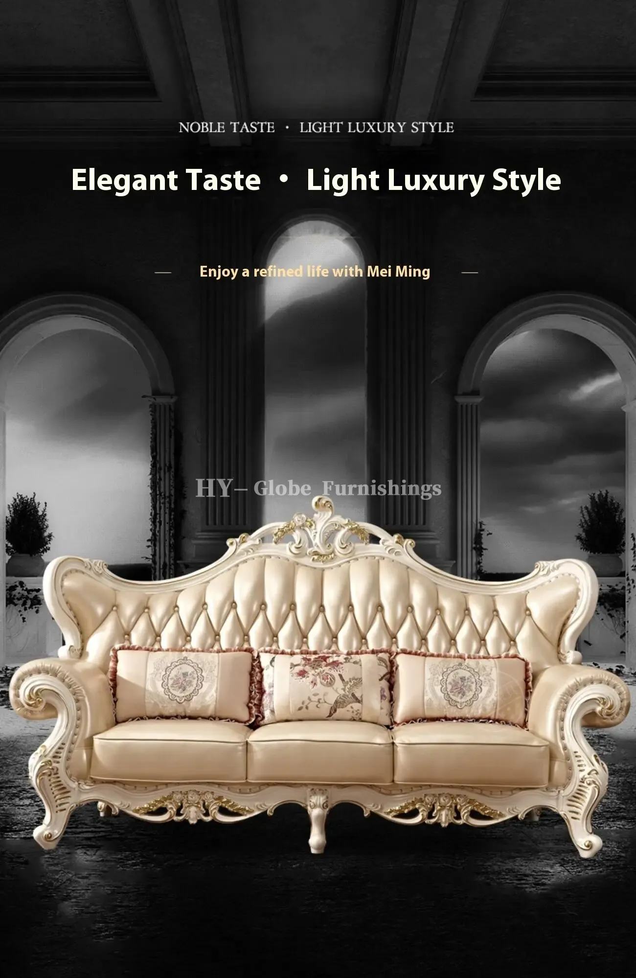 Globe Furnishings - European Style Solid Wood Carved Palace Villa Sofa
