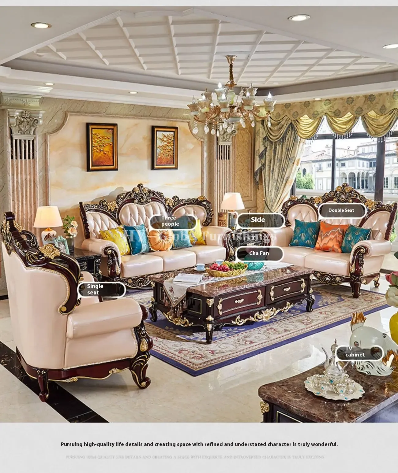 Globe Furnishings - European Classic Solid Wood Carved Villa Palace Sofa