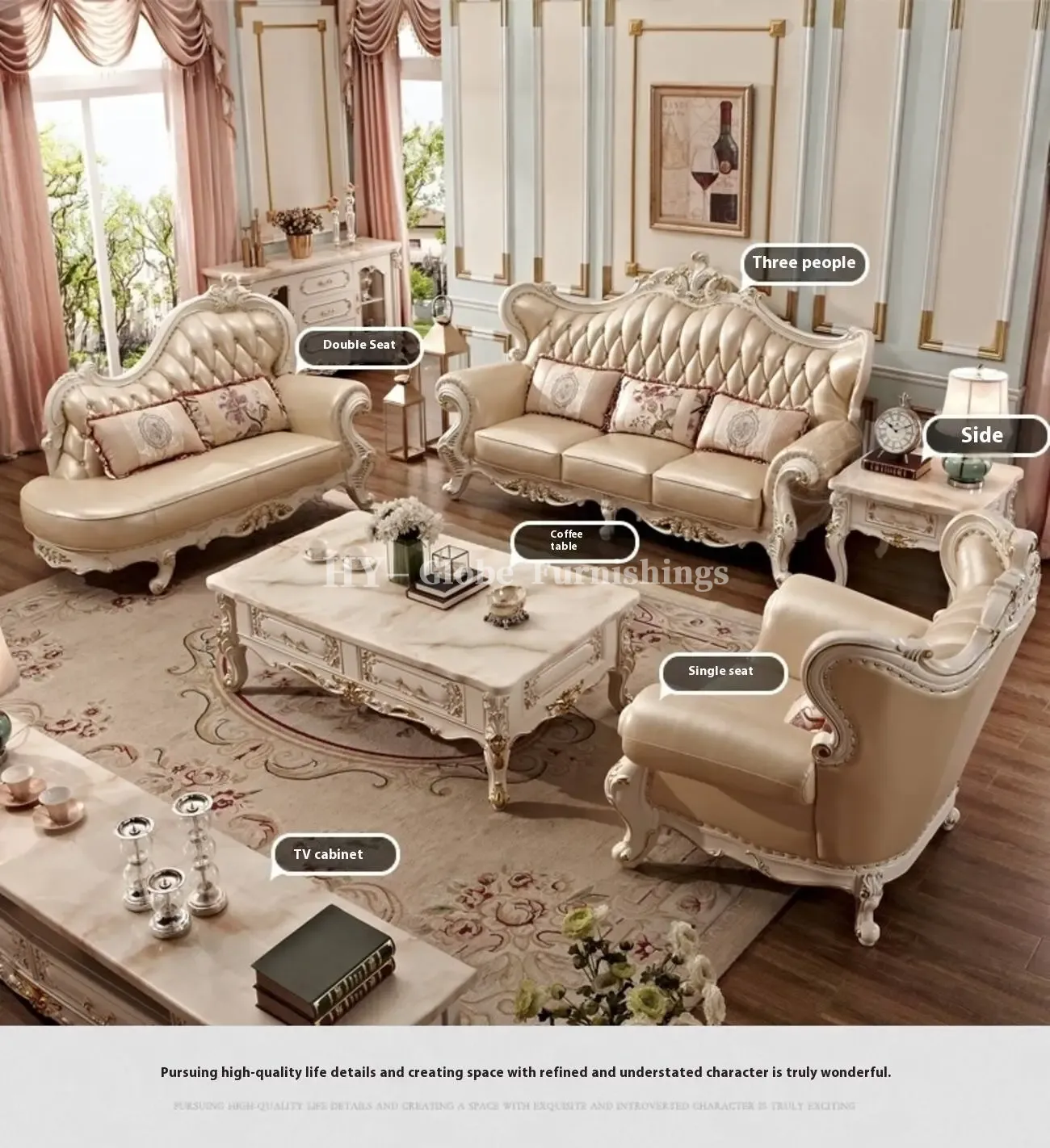 Globe Furnishings - European Style Solid Wood Carved Palace Villa Sofa