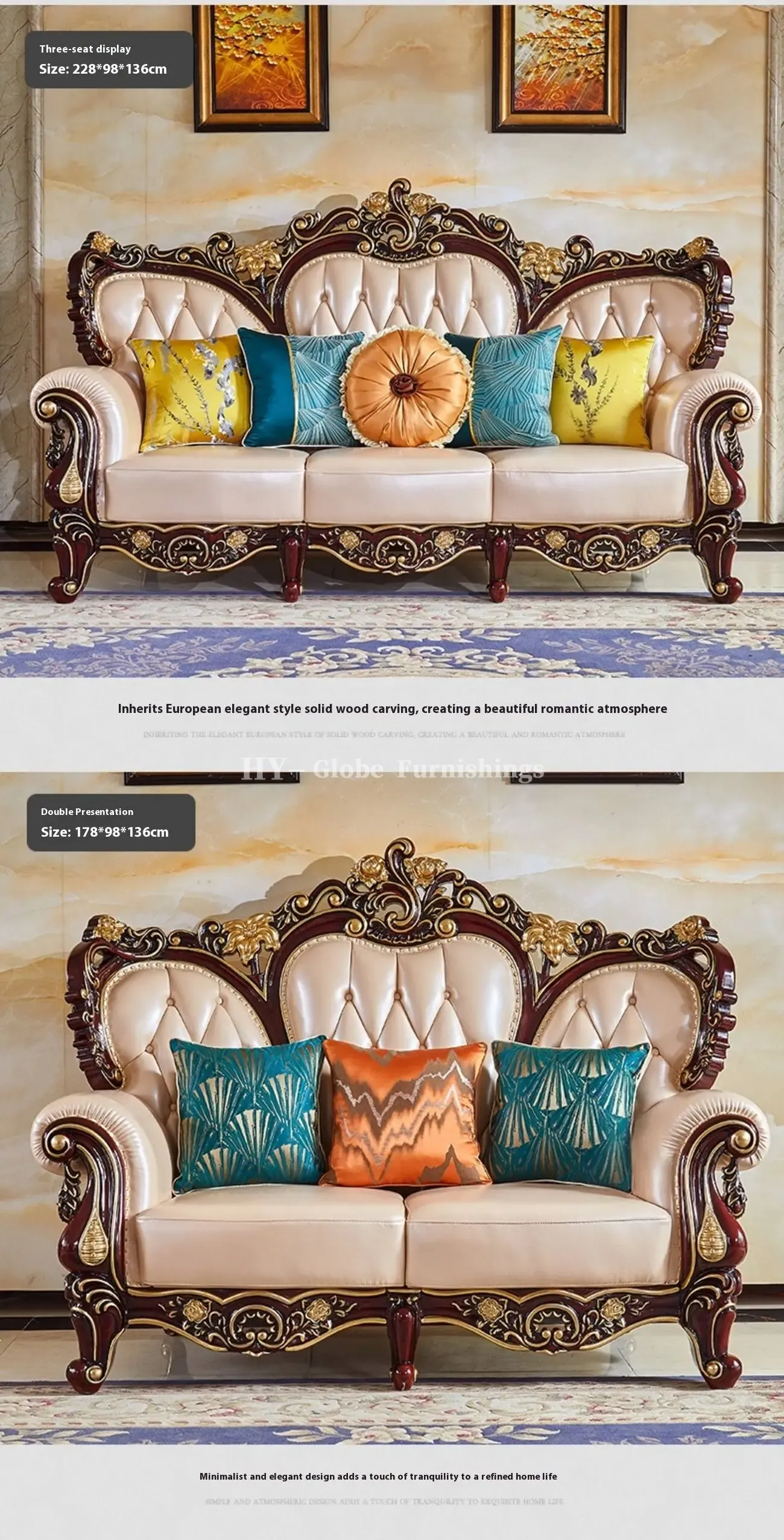 Globe Furnishings - European Classic Solid Wood Carved Villa Palace Sofa