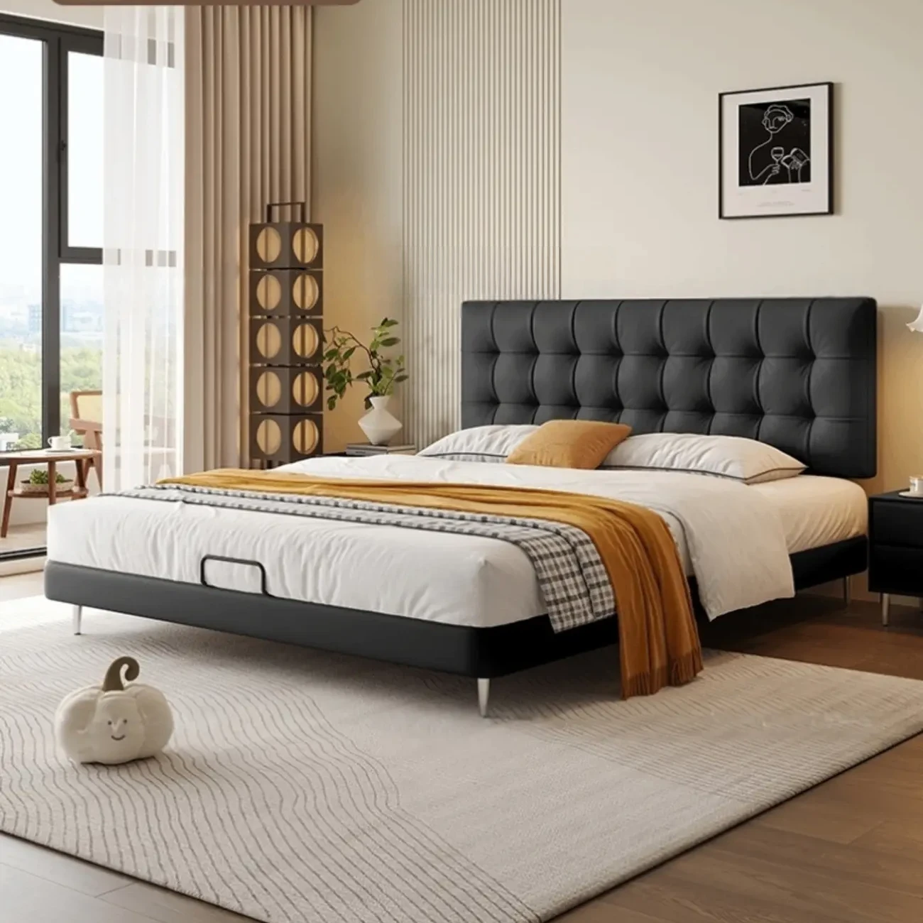 详情-09 - 副本 Globe Furnishings - Italian-Style Waffle-Pattern Genuine Leather Bed