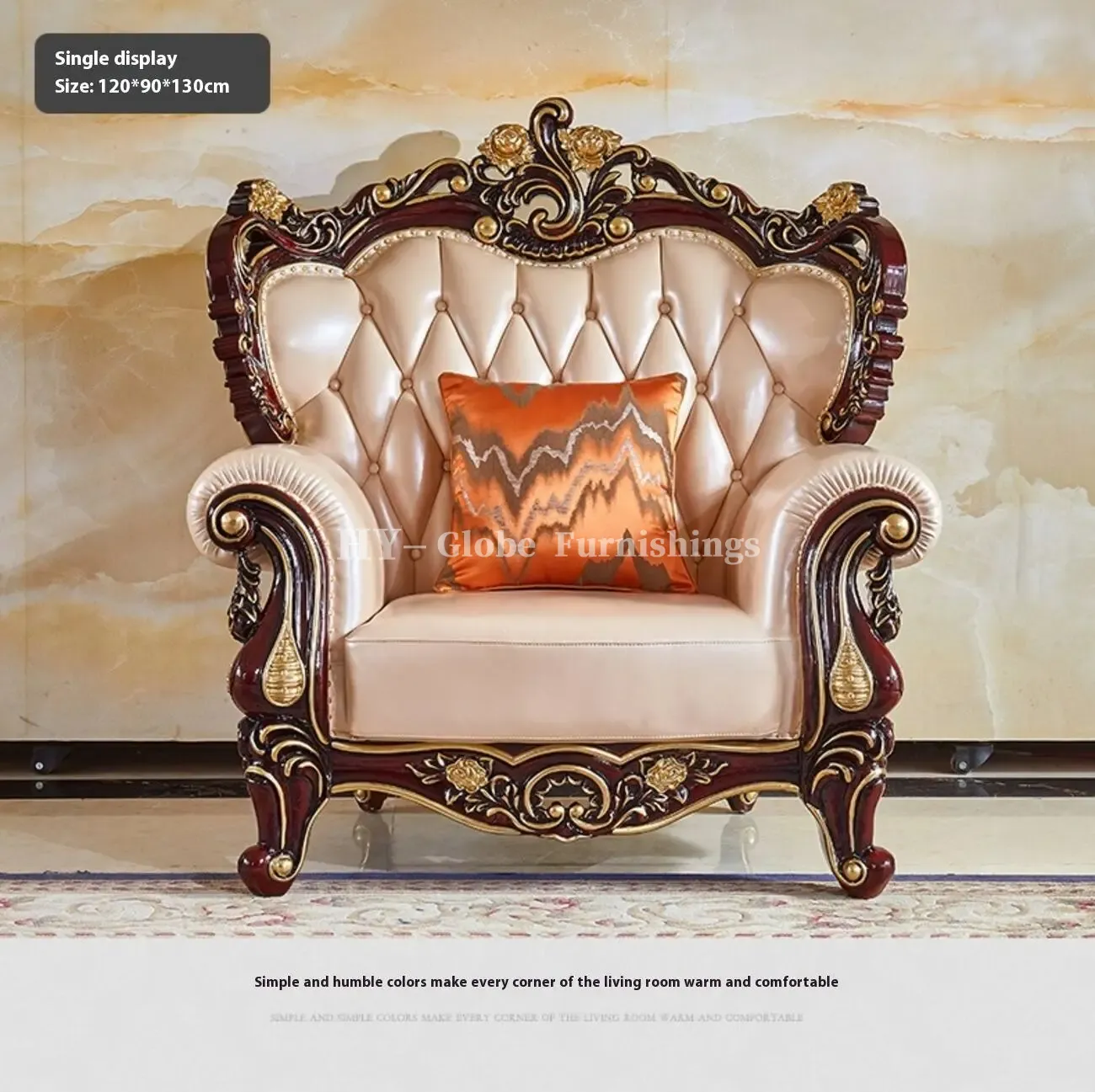 Globe Furnishings - European Classic Solid Wood Carved Villa Palace Sofa