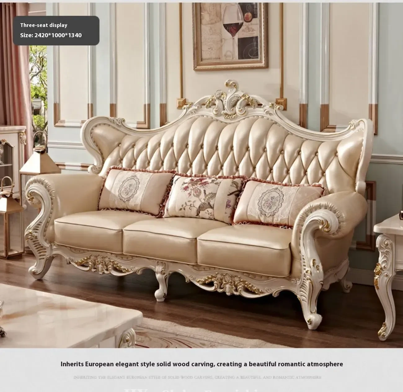 Globe Furnishings - European Style Solid Wood Carved Palace Villa Sofa