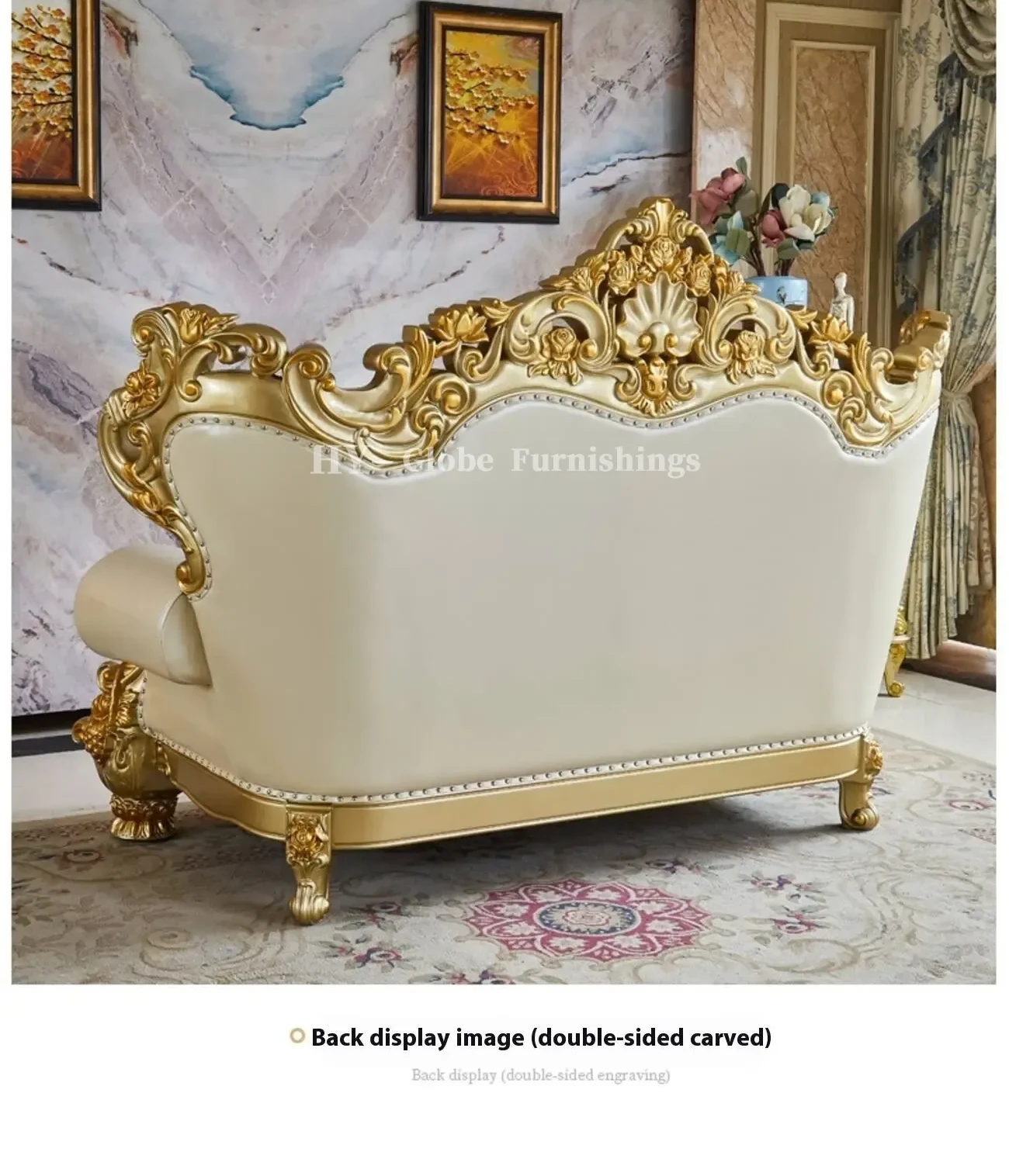Globe Furnishings - Royal Solid Wood Gold Carved European Style Sofa