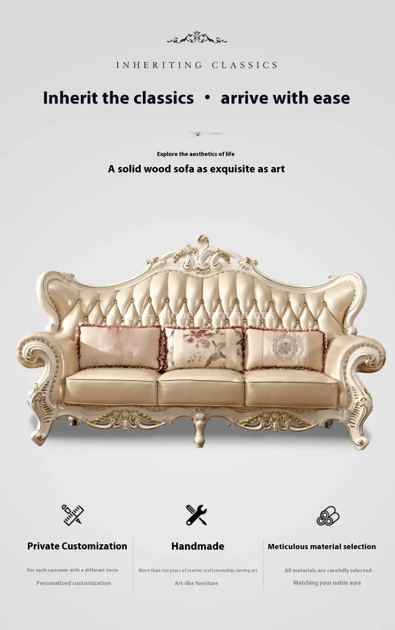 Globe Furnishings - European Style Solid Wood Carved Palace Villa Sofa